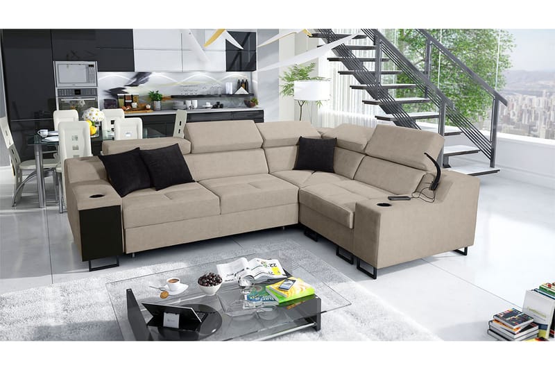 4-seters Sovesofa Høyre - Beige - Hjørnesovesofa