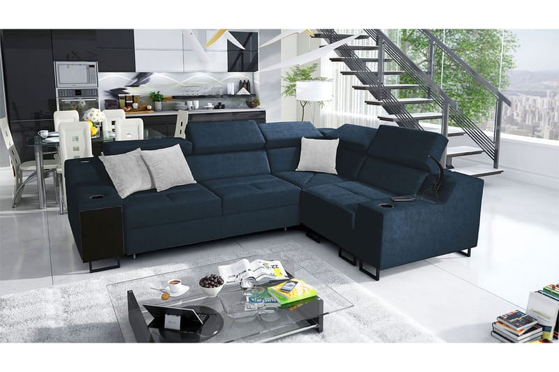 4-seters Sovesofa Høyre - Blå - Møbler - Sofaer - Sovesofaer - Hjørnesovesofa