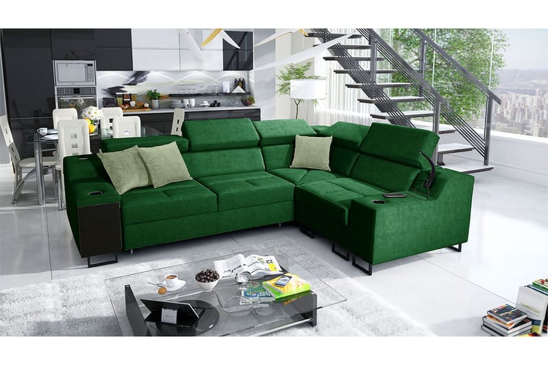 4-seters Sovesofa Høyre - Grønn - Møbler - Sofaer - Sovesofaer - Hjørnesovesofa