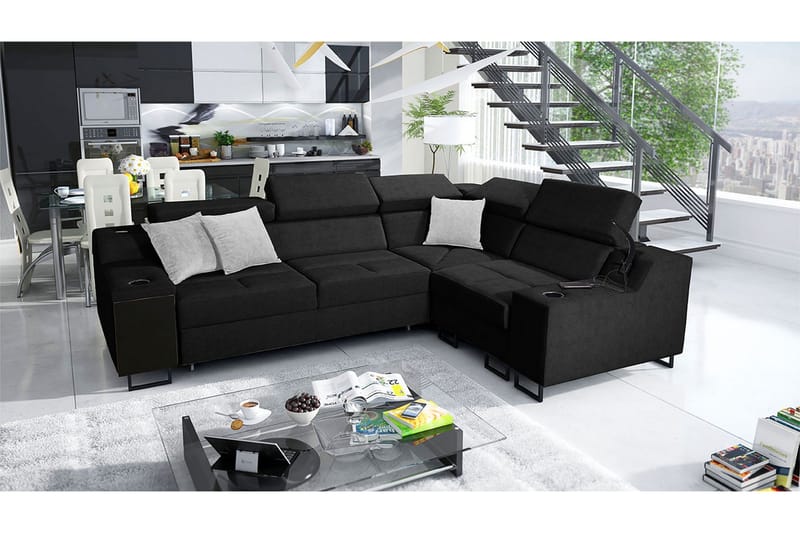 4-seters Sovesofa Høyre - Svart - Møbler - Sofaer - Sovesofaer - Hjørnesovesofa