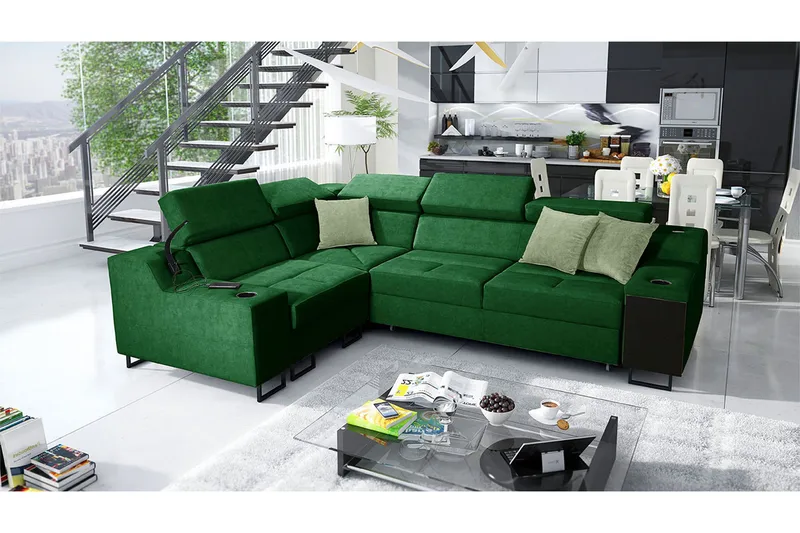 4-seters Sovesofa Venstre - Grønn - Møbler - Sofaer - Sovesofaer - Hjørnesovesofa