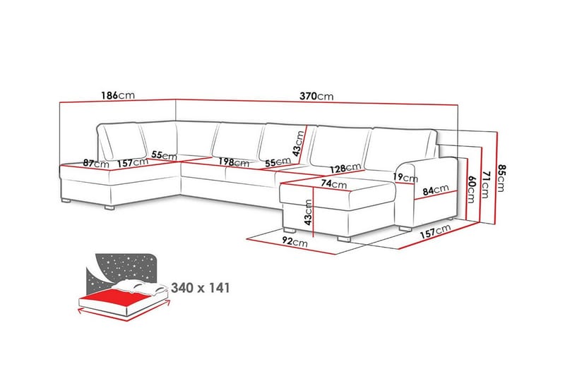 6-seters Hjørnesofa Kintore - Beige/Lys Beige - Hjørnesovesofa