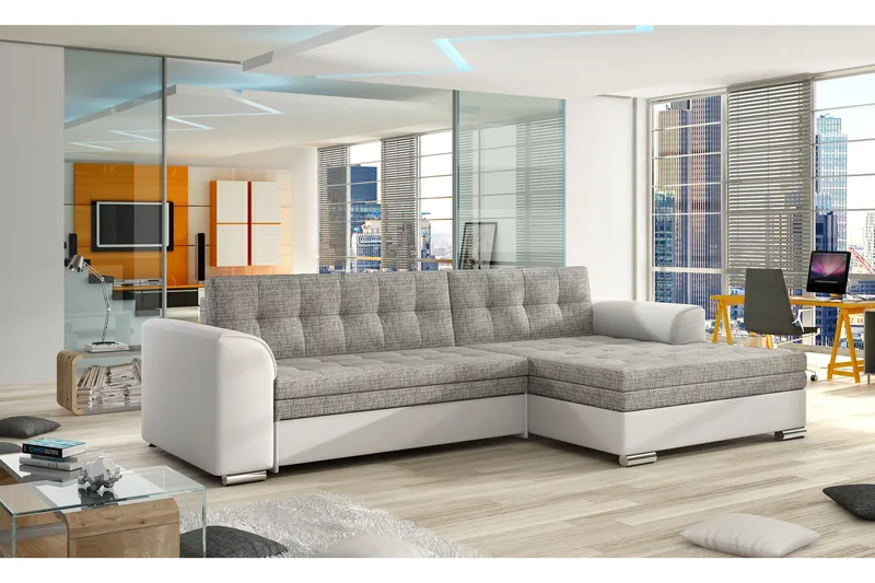 Amerikana Hjørnesovesofa med Divan, Grå/Hvit