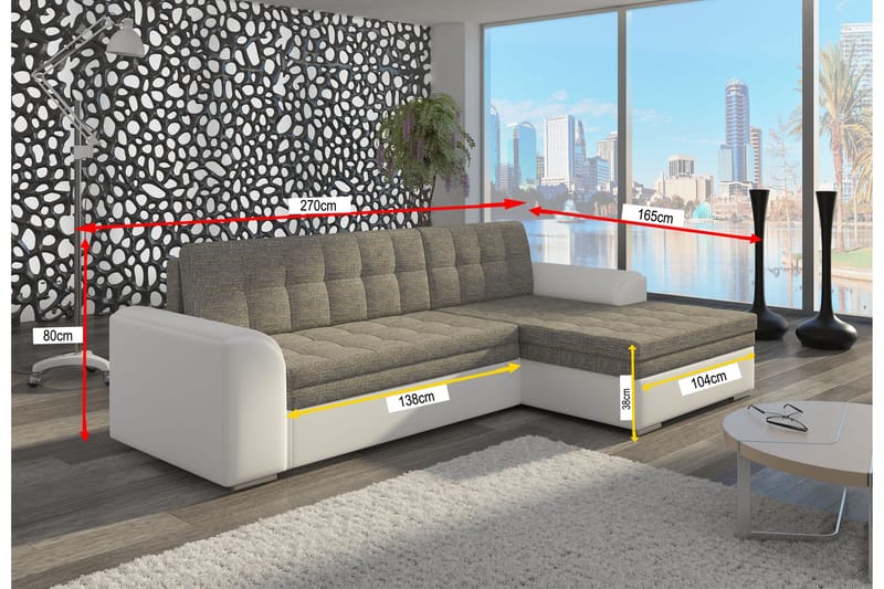 Amerikana Hjørnesovesofa med Divan - Grå/Hvit - Møbler - Sofaer - Sovesofaer - Hjørnesovesofa