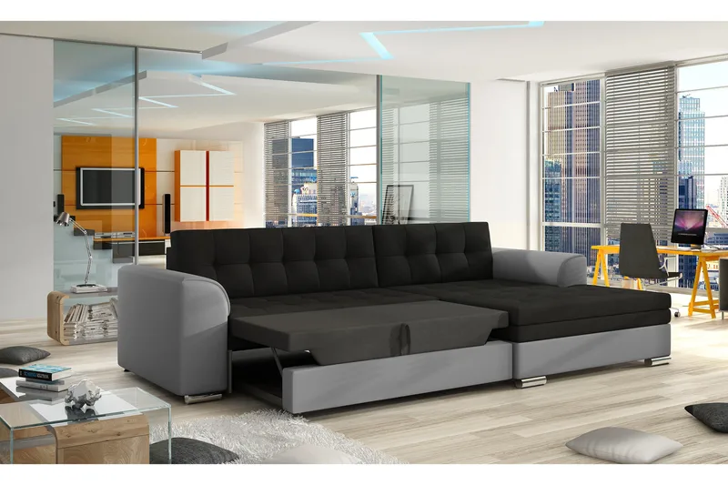 Amerikana Hjørnesovesofa med Divan - Svart - Møbler - Sofaer - Skinnsofaer