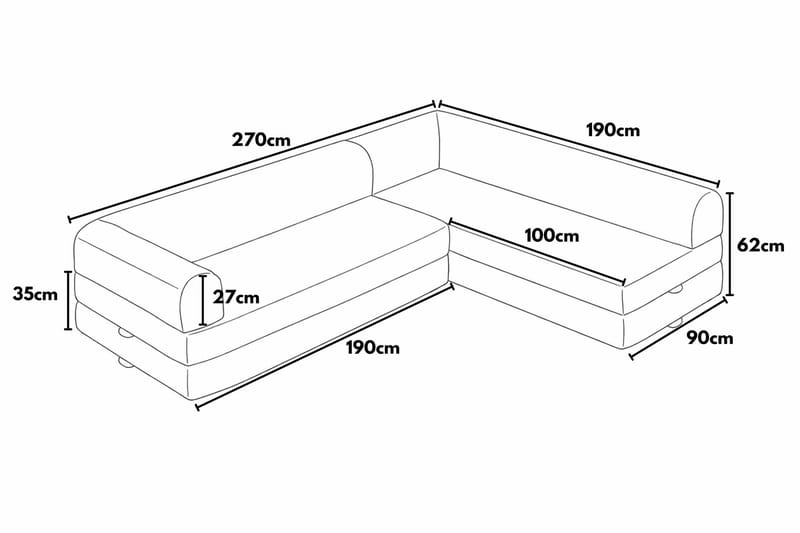 Hjørnesovesofa Atelier Del Sofa Legom Eco (280 x 90 x 25 cm) Lysegrå - Møbler - Sofaer - Sovesofaer - Langsgående sovesofa