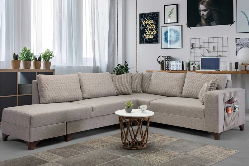 Hjørnesovesofa Atelier Del Sofa Loft Venstre (230 x 90 x 150 cm) Krem - Krem - Møbler - Sofaer - Sovesofaer - Hjørnesovesofa