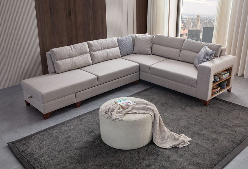 Hjørnesovesofa Atelier Del Sofa T-Loft Høyre (230 x 90 x 150 cm) Krem - Krem - Møbler - Sofaer - Sovesofaer - Hjørnesovesofa