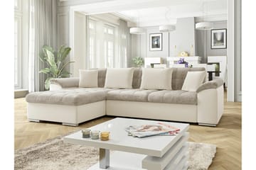 Camior 3-seter Venstre Sovesofa i Chenille med Kunstlærunderstell - Lysebeige - Møbler - Sofaer - Sovesofaer - Sovesofa divan