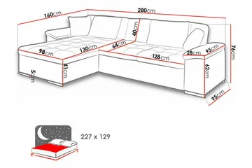 Camior 3-sits Hörnbäddsoffa NO_BRAND Grey - Møbler - Sofaer - Sovesofaer - Hjørnesovesofa