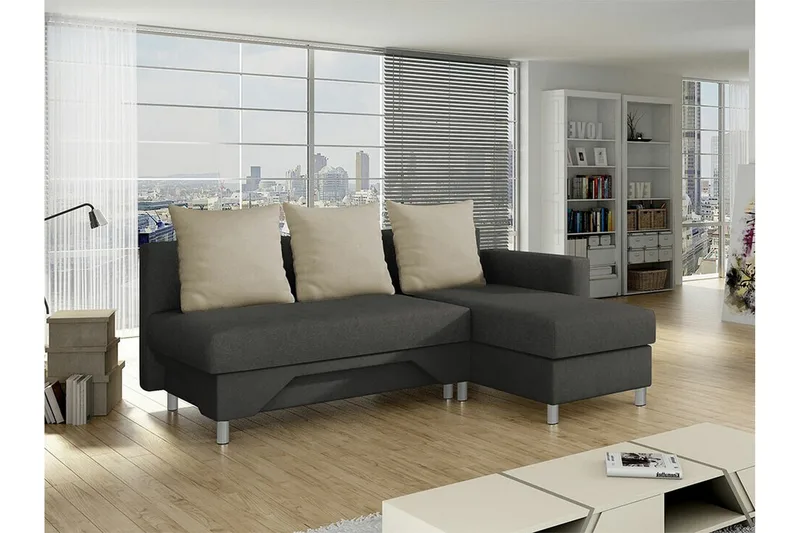 Castlebay 3-sits Hörnbäddsoffa NO_BRAND Brown/Beige - Møbler - Sofaer - Sovesofaer - Sovesofa divan