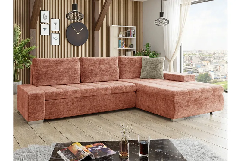 Cerys 3-sits Hörnbäddsoffa Dark pink - Møbler - Sofaer - Sovesofaer - Hjørnesovesofa