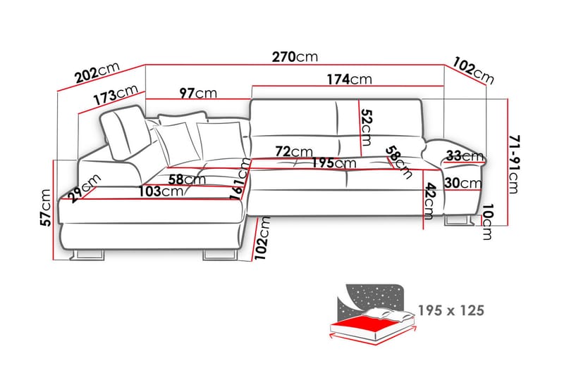 Hjørnesovesofa Cotere 270x203x71 cm - Møbler - Sofaer - Skinnsofaer