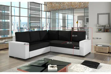 Deltan Hjørnesovesofa - Grå/Svart - Møbler - Sofaer - Sovesofaer - Hjørnesovesofa