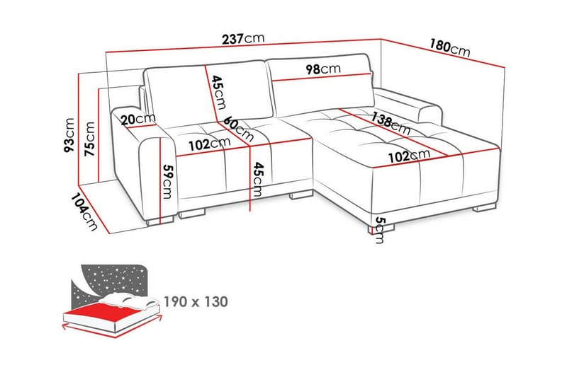 Denegal 2-sits Hörnbäddsoffa NO_BRAND Brown - Møbler - Sofaer - Sovesofaer - Hjørnesovesofa