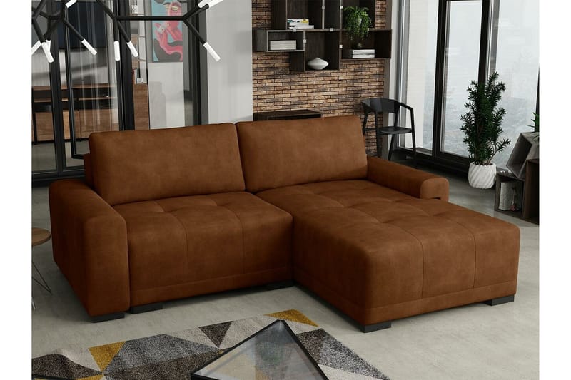 Denegal 2-sits Hörnbäddsoffa NO_BRAND Brown - Møbler - Sofaer - Sovesofaer - Hjørnesovesofa