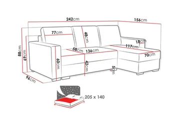 Denegal 3-seters Hjørnesovesofa - Grå - Møbler - Sofaer - Sovesofaer - Hjørnesovesofa