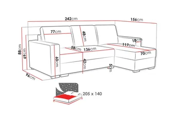Denegal 3-seters Hjørnesovesofa - Lyse brun - Møbler - Sofaer - Sovesofaer - Hjørnesovesofa