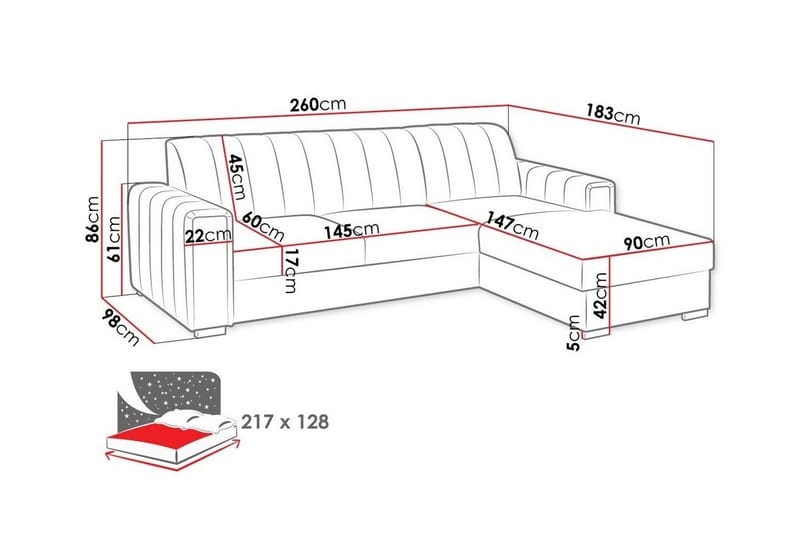Denegal 3-seters hjørnesovesofa - Møbler - Sofaer - Sovesofaer - Hjørnesovesofa