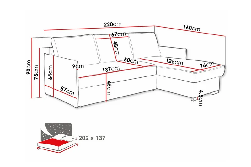 Denegal 3-seters Hjørnesovesofa - Møbler - Sofaer - Sovesofaer - Hjørnesovesofa