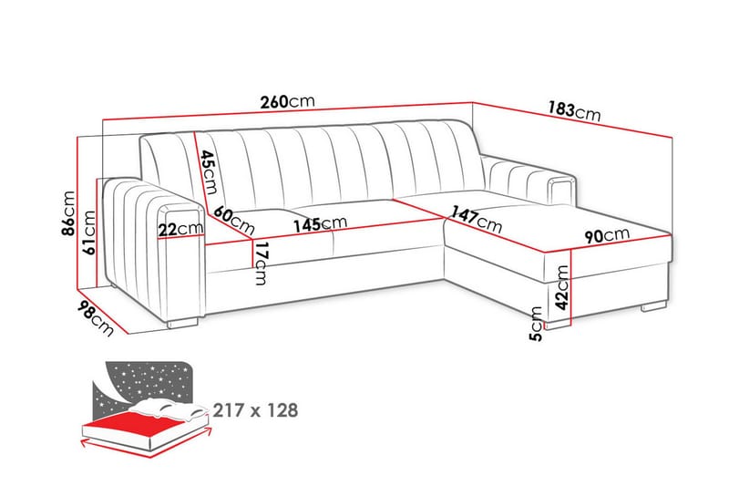 Denegal 3-seters hjørnesovesofa - Møbler - Sofaer - Sovesofaer - Hjørnesovesofa