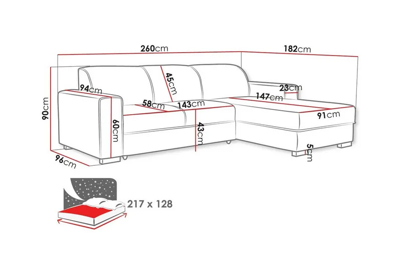 Denegal 3-sits Hörnbäddsoffa beige - Møbler - Sofaer - Sovesofaer - Hjørnesovesofa
