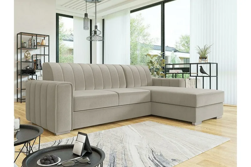 Denegal 3-sits Hörnbäddsoffa Beige/Light beige - Møbler - Sofaer - Sovesofaer - Sovesofa divan