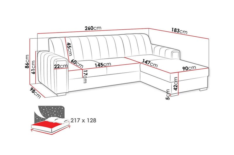 Denegal 3-sits Hörnbäddsoffa Black - Møbler - Sofaer - Sovesofaer - Sovesofa divan
