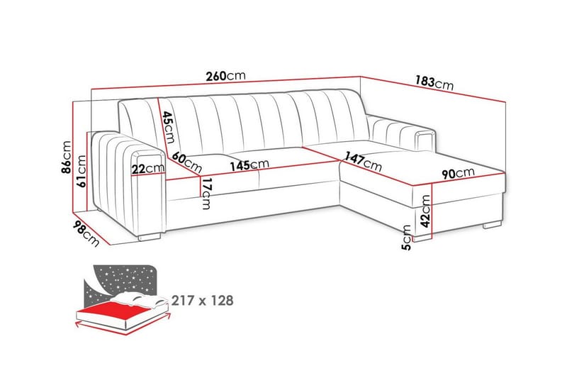 Denegal 3-sits Hörnbäddsoffa Black - Møbler - Sofaer - Sovesofaer - Sovesofa divan