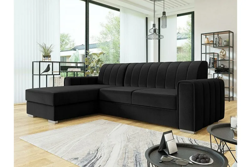 Denegal 3-sits Hörnbäddsoffa Black - Møbler - Sofaer - Sovesofaer - Sovesofa divan
