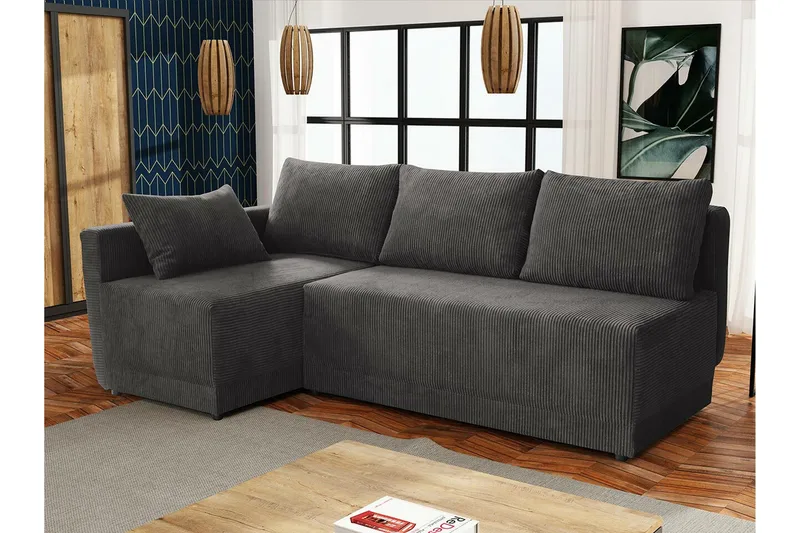 Denegal 3-sits Hörnbäddsoffa Dark grey - Møbler - Sofaer - Sovesofaer - Langsgående sovesofa