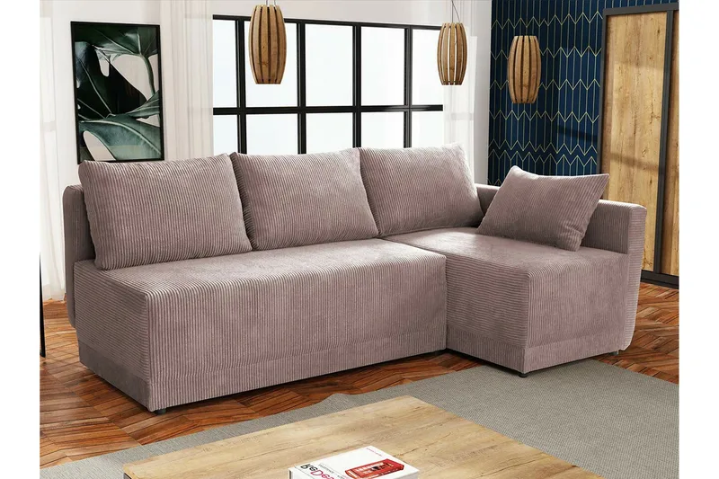 Denegal 3-sits Hörnbäddsoffa Light pink - Møbler - Sofaer - Sovesofaer - Sovesofa divan