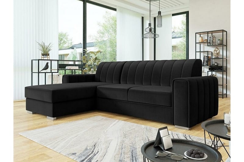 Denegal 3-sits Hörnbäddsoffa NO_BRAND Black - Møbler - Sofaer - Sovesofaer - Sovesofa divan