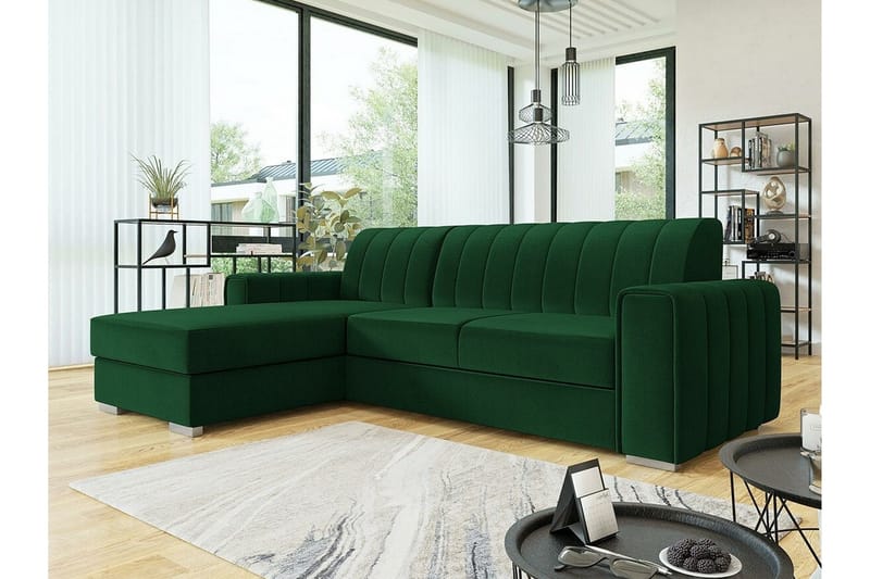 Denegal 3-sits Hörnbäddsoffa NO_BRAND Dark green - Møbler - Sofaer - Sovesofaer - Hjørnesovesofa