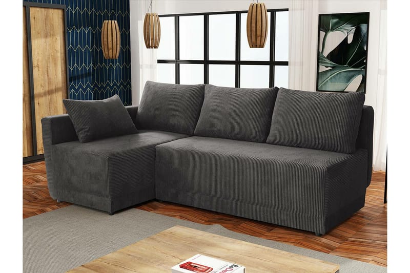 Denegal 3-sits Hörnbäddsoffa NO_BRAND Dark grey - Møbler - Sofaer - Sovesofaer - Langsgående sovesofa