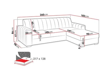 Denegal 3-sits Hörnbäddsoffa NO_BRAND Dark grey - Møbler - Sofaer - Sovesofaer - Hjørnesovesofa