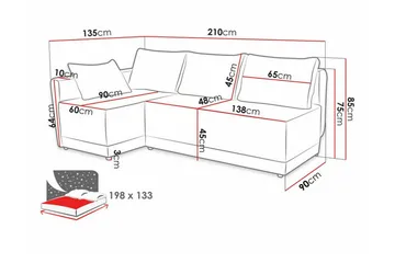 Denegal 3-sits Hörnbäddsoffa NO_BRAND Dark grey - Møbler - Sofaer - Sovesofaer - Hjørnesovesofa