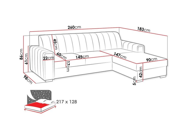 Denegal 3-sits Hörnbäddsoffa NO_BRAND Dark grey - Møbler - Sofaer - Sovesofaer - Sovesofa divan