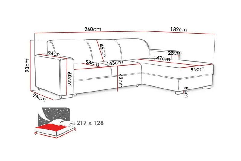 Denegal 3-sits Hörnbäddsoffa NO_BRAND Green - Møbler - Sofaer - Sovesofaer - Sovesofa divan
