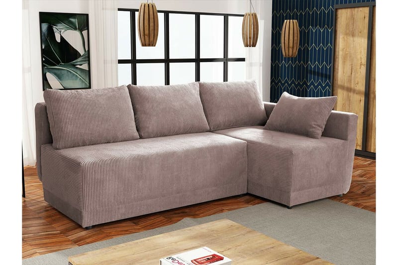 Denegal 3-sits Hörnbäddsoffa NO_BRAND Light pink - Møbler - Sofaer - Sovesofaer - Sovesofa divan