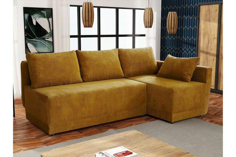 Denegal 3-sits Hörnbäddsoffa NO_BRAND Mustard yellow - Møbler - Sofaer - Sovesofaer - Hjørnesovesofa