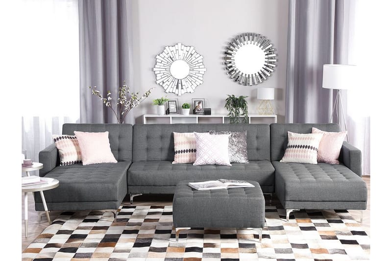 Divansofa 5-seter med sovefunksjon lysegrå ABERDEEN - Grå - Møbler - Sofaer - Sovesofaer - Hjørnesovesofa