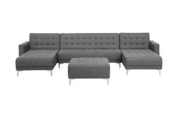 Divansofa med sovefunksjon + fotskammel grå ABERDEEN - Grå - Møbler - Sofaer - Sovesofaer - Hjørnesovesofa