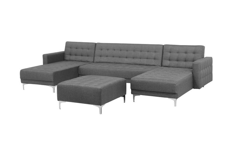 Divansofa med sovefunksjon + fotskammel grå ABERDEEN - Grå - Møbler - Sofaer - Sovesofaer - Hjørnesovesofa