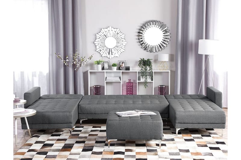 Divansofa med sovefunksjon + fotskammel grå ABERDEEN - Grå - Møbler - Sofaer - Sovesofaer - Hjørnesovesofa