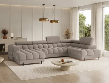 Feraria 6-seters boblete sovesofa med divan og sjeselong, oppbevaring, høyre - Sola 18 - Møbler - Sofaer - Sovesofaer - Hjørnesovesofa