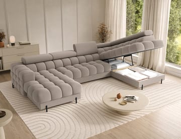 Feraria 6-seters boblete sovesofa med divan og sjeselong, oppbevaring, høyre - Sola 18 - Møbler - Sofaer - Sovesofaer - Hjørnesovesofa