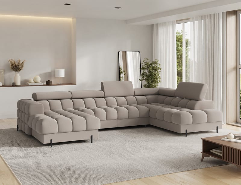 Feraria 6-seters boblete sovesofa med divan og sjeselong, oppbevaring, høyre - Sola 18 - Møbler - Sofaer - Sovesofaer - Hjørnesovesofa