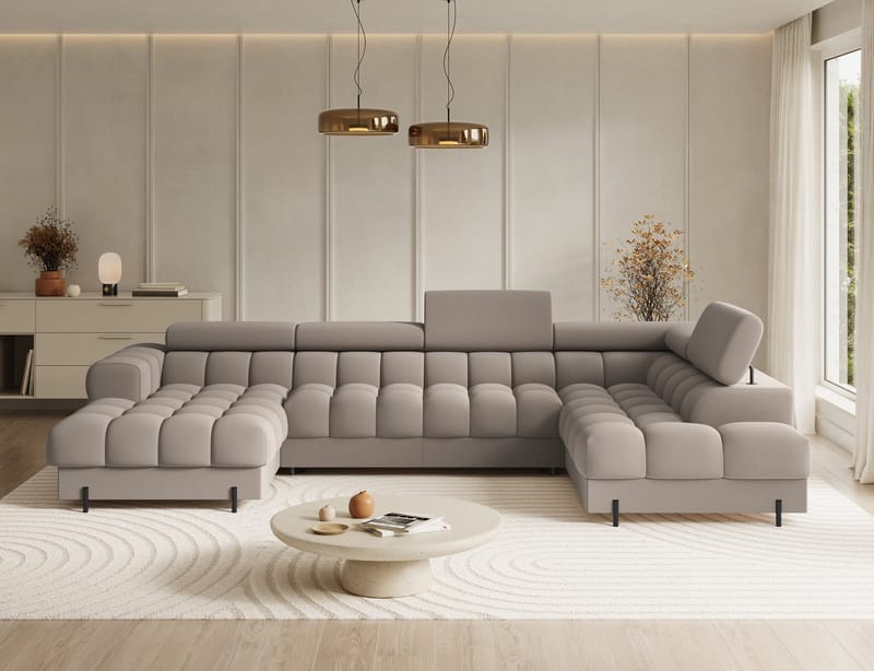 Feraria 6-seters boblete sovesofa med divan og sjeselong, oppbevaring, høyre - Sola 18 - Møbler - Sofaer - Sovesofaer - Hjørnesovesofa