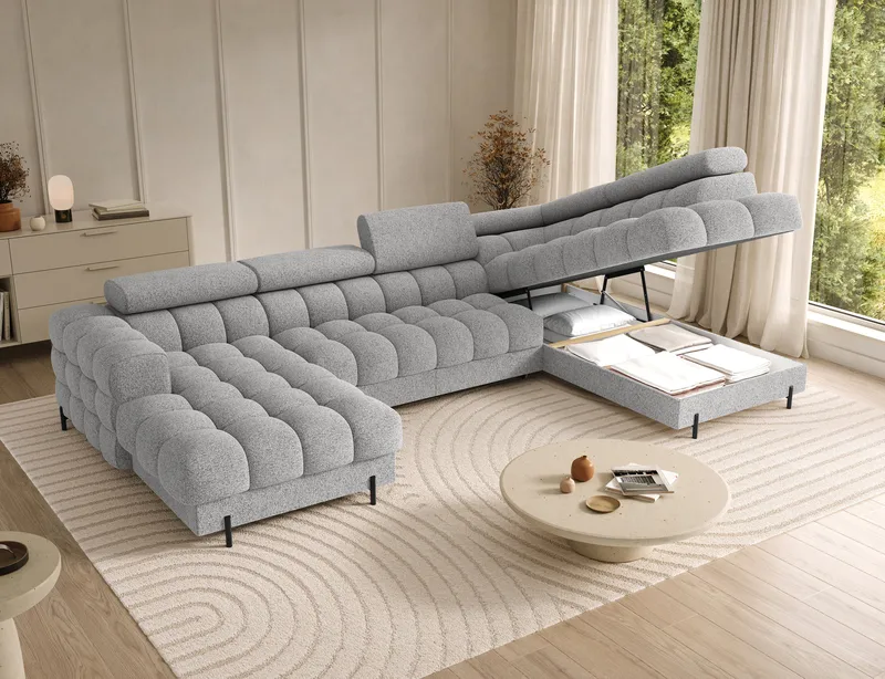 Feraria 6-seters boblete sovesofa med divan og sjeselong, oppbevaring, høyre - Pellerito 03 - Møbler - Sofaer - Sovesofaer - Hjørnesovesofa